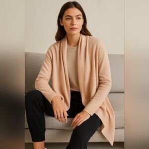 Garnet Hill 100% Cashmere Pale Pink Drape Front Cardigan Medium